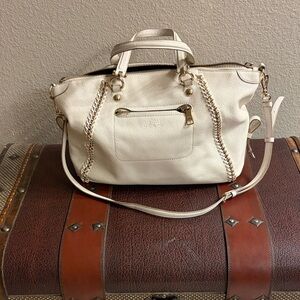 Coach Cream Leather Shoulder Satchel with Gold Chain Trim